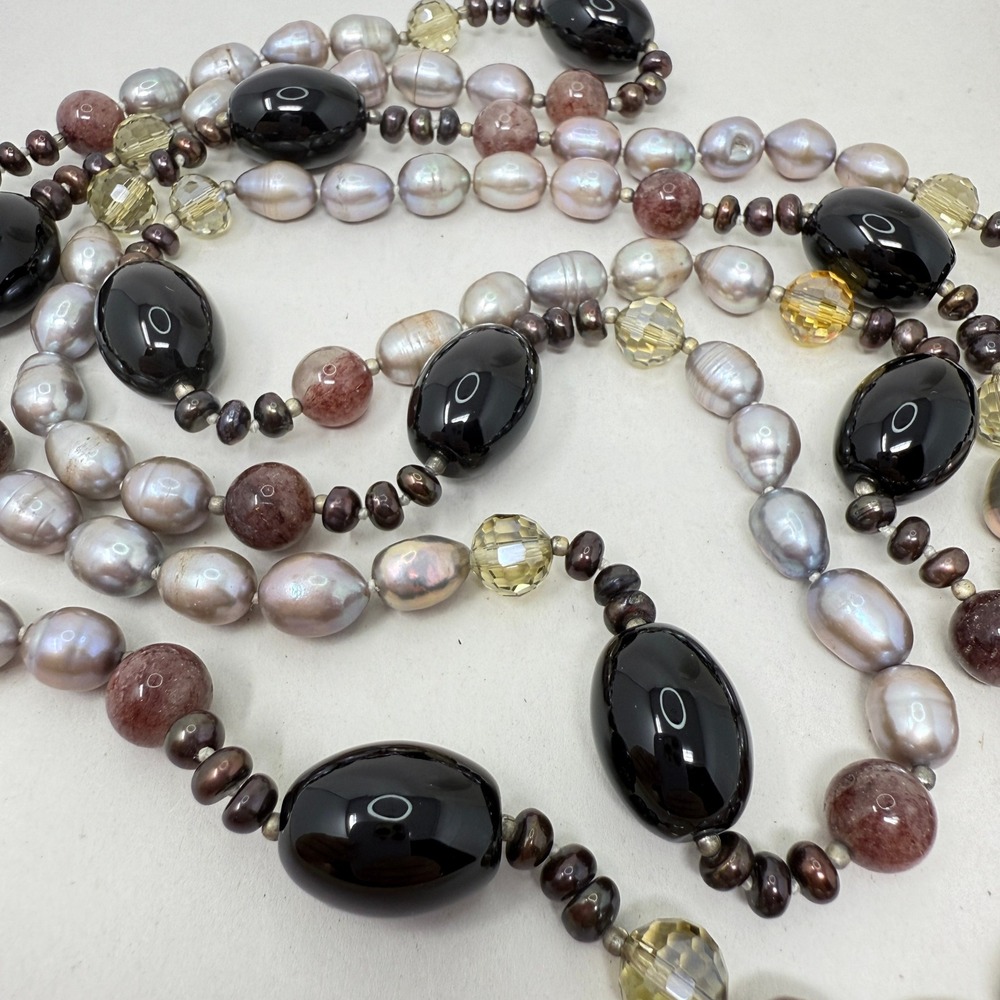 Pearl Beaded Necklace‎ Black Stone Long Heavyweight Stone Natural